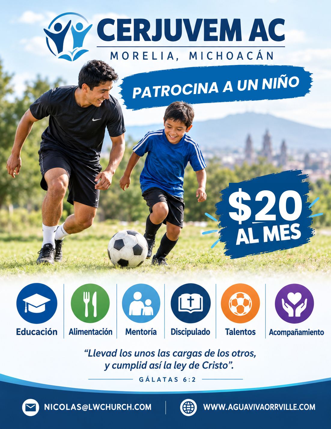 Volante de CERJUVEM A.C.: Patrocina a un niño, $20 al mes